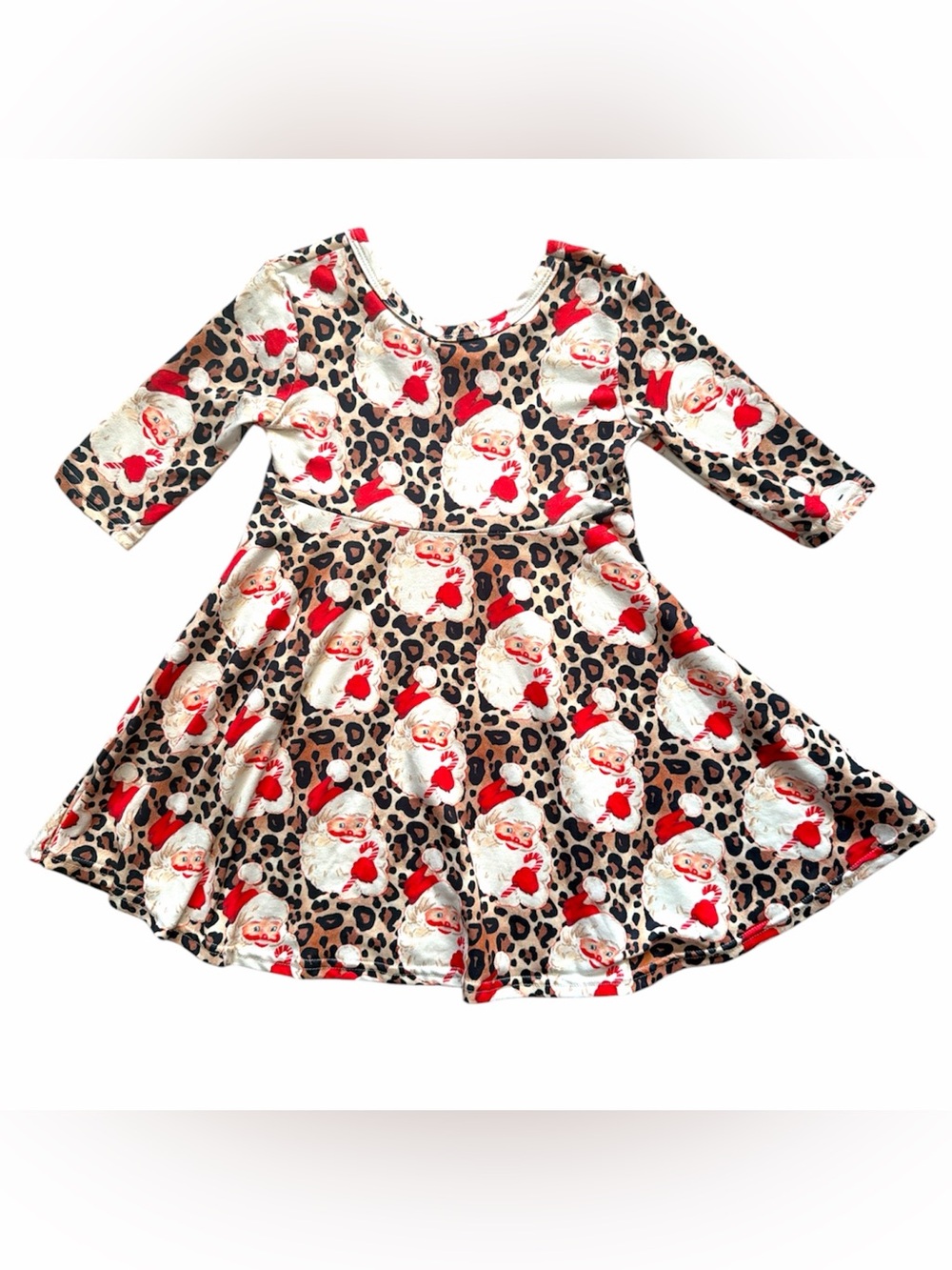 Karolina & Sophia Vintage Santa Leopard Print Twirl Dress Girls 3T Christmas